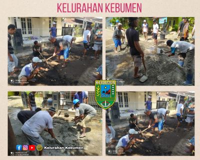 Warga RW 04 Kelurahan Kebumen Gotong royong Cor jalan berlobang.